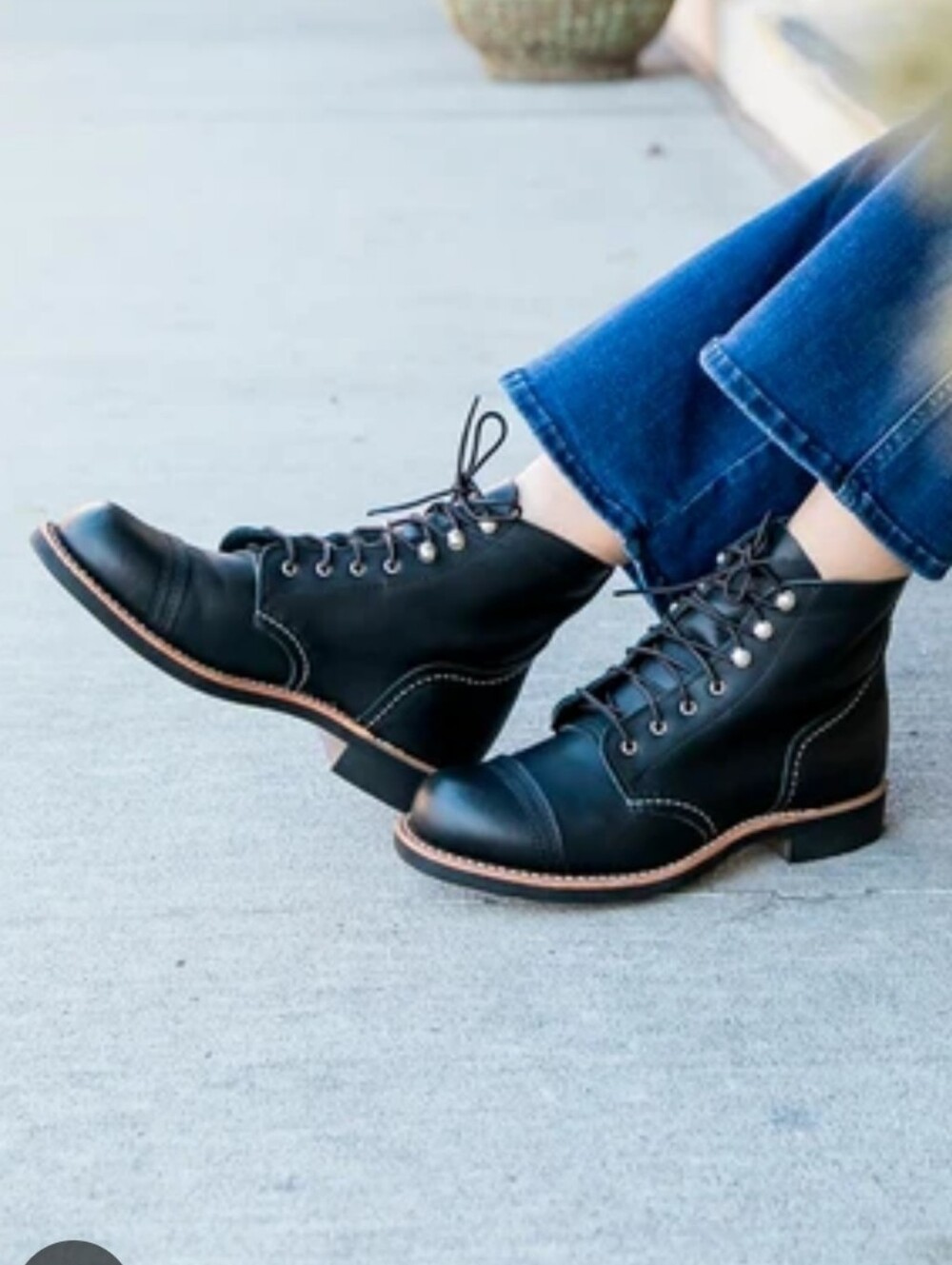 Red Wing Shoes Black Leather Lace-Up Combat Boots